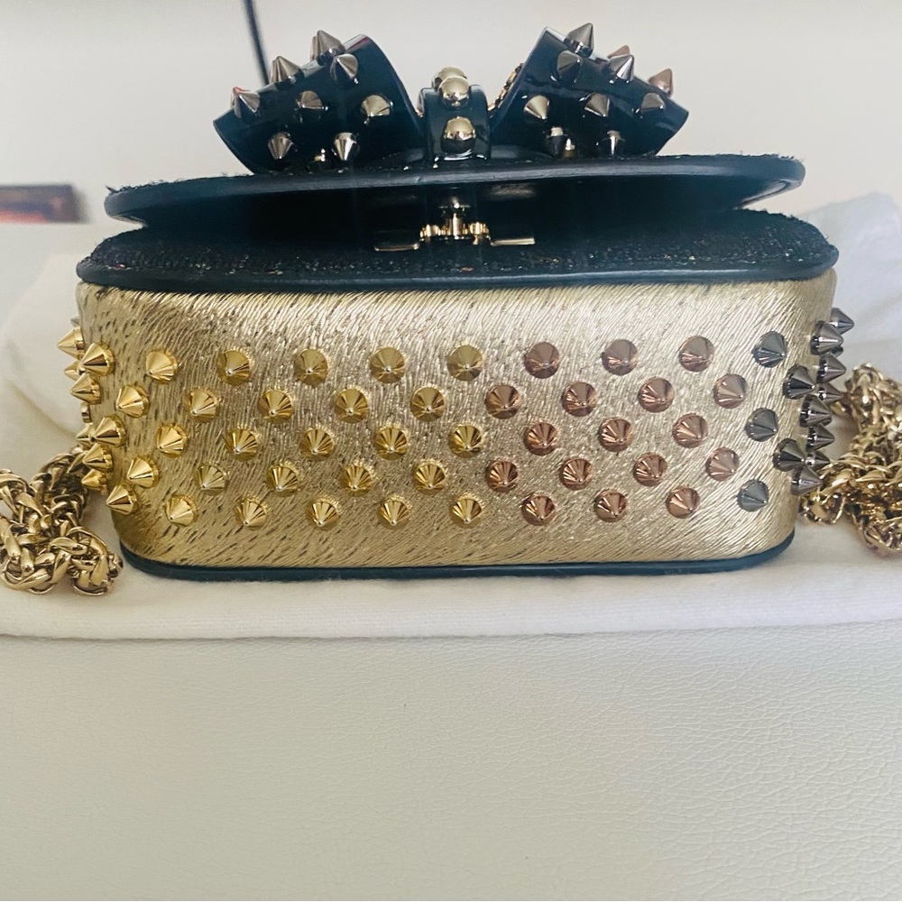 Christian Louboutin Multicolor Tweed Spike-Embellished Crossbody with Gold Chain - Picture 4 of 5